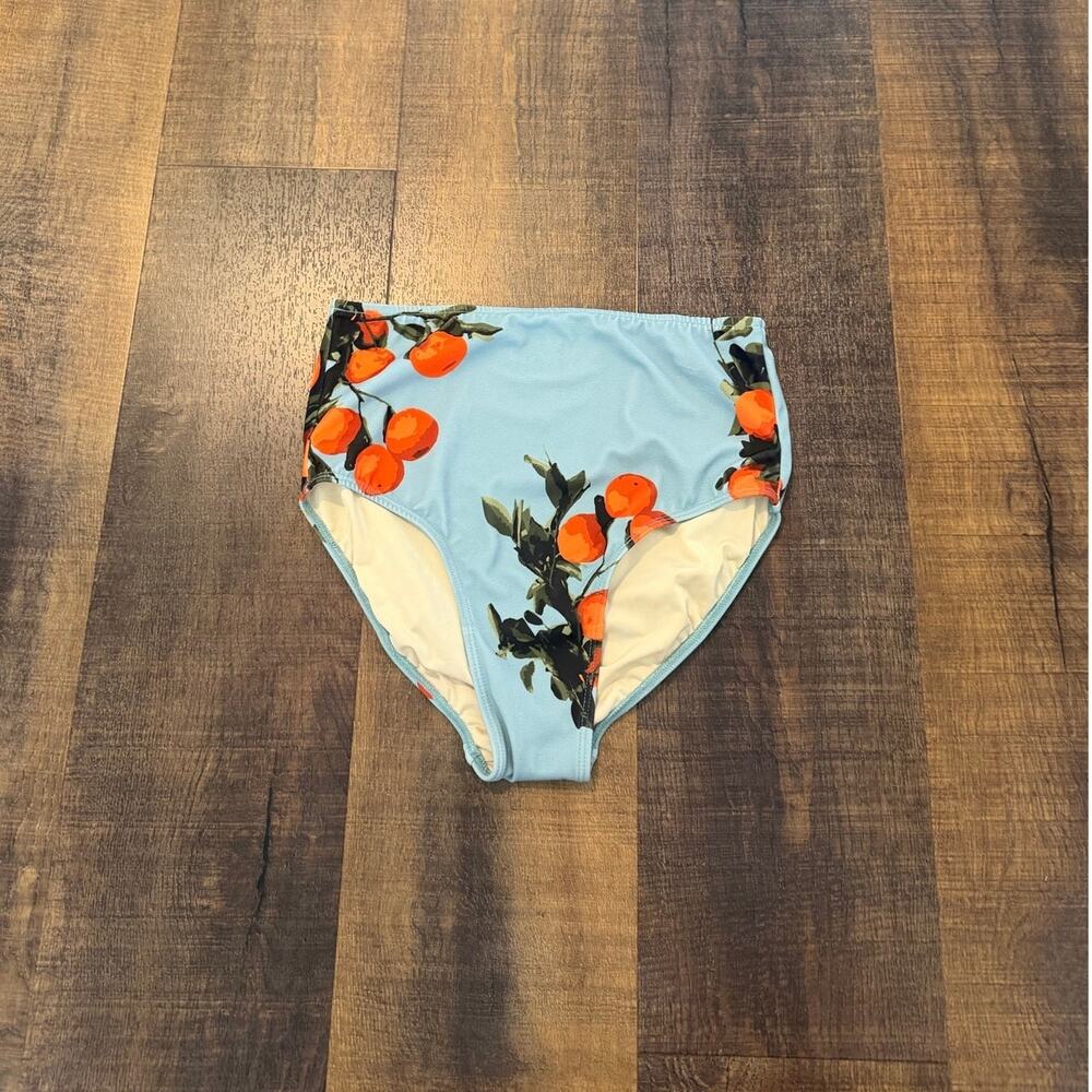 Albion Fit High-Waisted Orange Grove Floral Swim Bottoms Blue Size XS